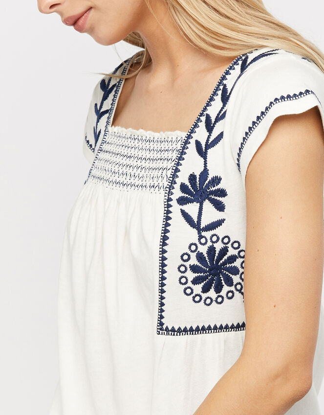 Ester Embroidered Square Neck Top, Ivory (IVORY), large