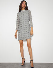 Adele Hand-Beaded Long Sleeve Mini Dress, Grey (GREY), large