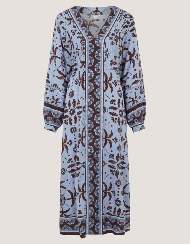 Thalia Palm Print Midi Dress Blue
