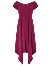 Savea Bardot Hanky-Hem Midi Dress, Red (BERRY), large