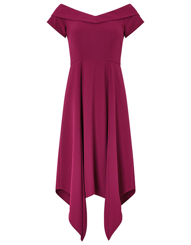 Savea Bardot Hanky-Hem Midi Dress, Red (BERRY), large