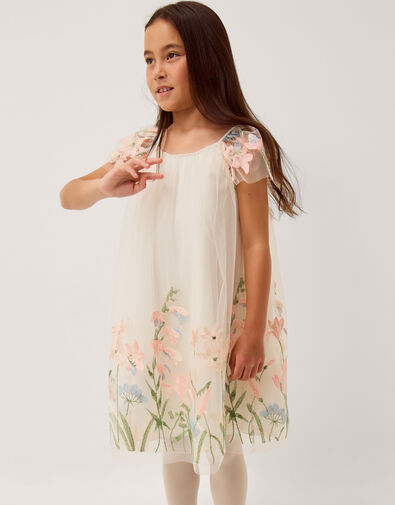 Bryony Floral Embroidered Party Dress, White (WARM IVORY), large