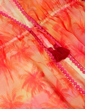 Palm Print Pom Pom Kaftan, Orange (ORANGE), large