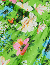 Puff Sleeve Floral Dress, Green (GREEN), large
