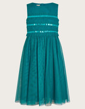 Marcia Ruffle Dress, Green (GREEN), large