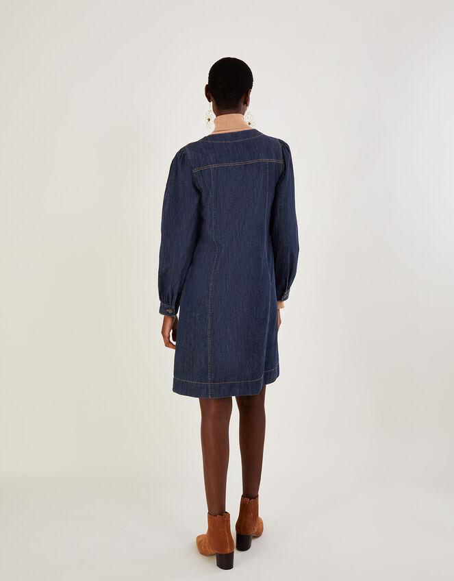 Denim Button Through Shirt Dress, Blue (INDIGO), large