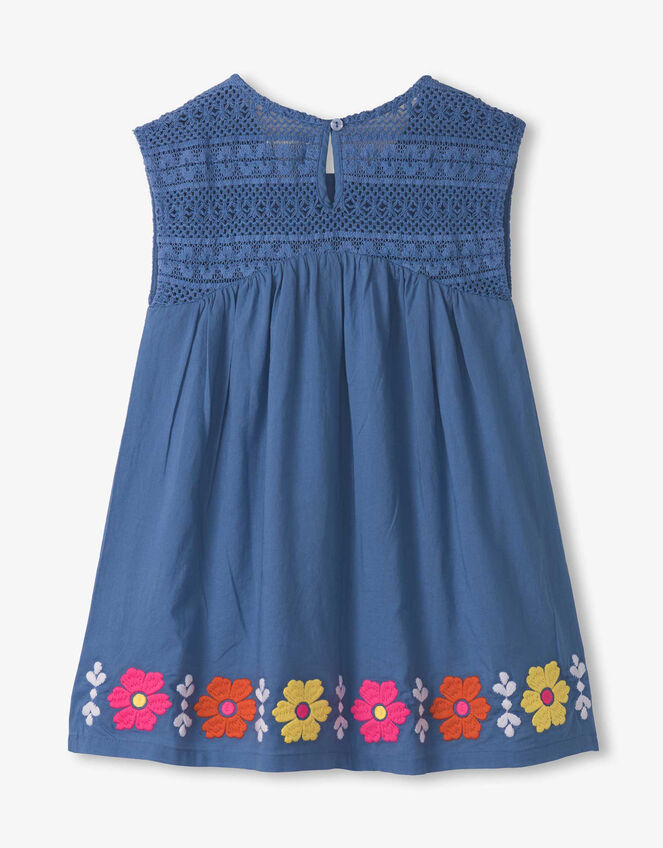 Hatley Floral Embroidered Crochet Dress, Blue (BLUE), large