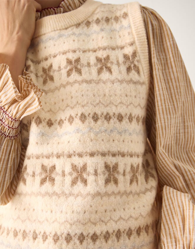 Febe Fair Isle Knitted Vest, Ivory (IVORY), large