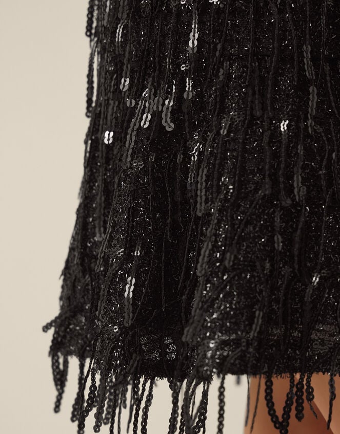 Cindy Sequin Fringe Skirt, Black (BLACK), large