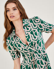 Geometric Print Midi Jersey Shirt Dress, Green (GREEN), large