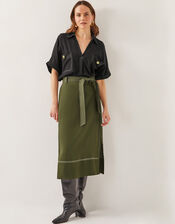 Katya Tie Waist Midi Skirt, Green (KHAKI), large