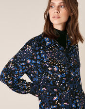 Leopard Print Jersey Shirt Dress, Blue (NAVY), large