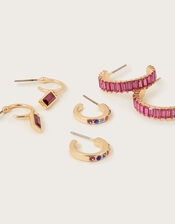 Multi Colour Huggie Hoops Set of Three, , large