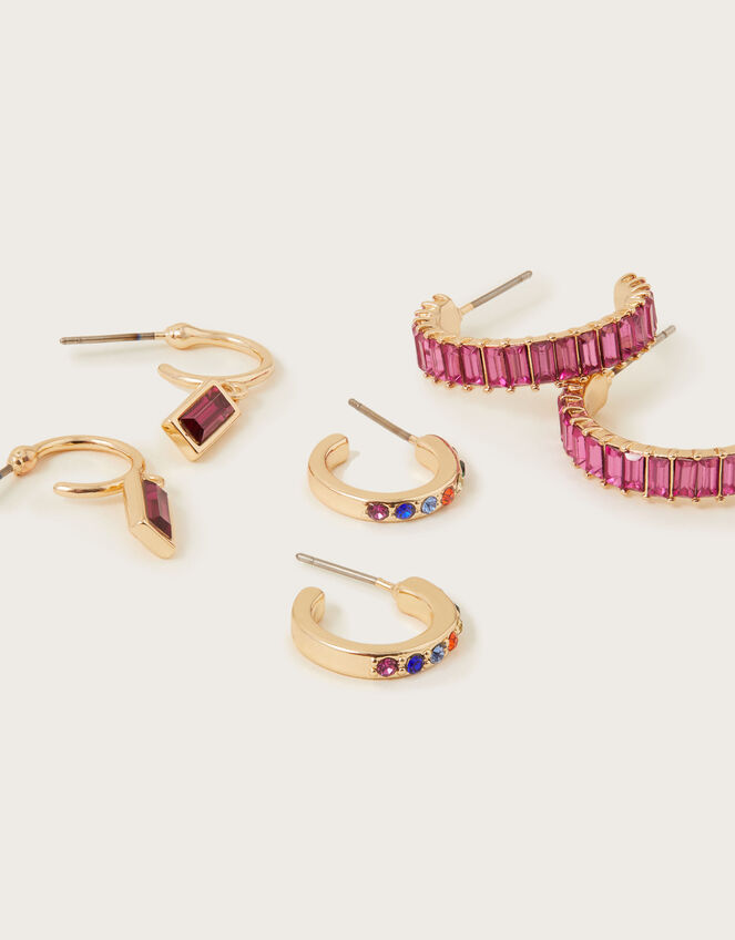 Multi Colour Huggie Hoops Set of Three, , large