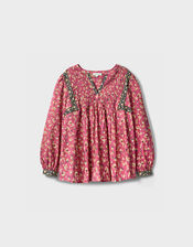 East Darney Floral Print Cotton Top, Red (BERRY), large