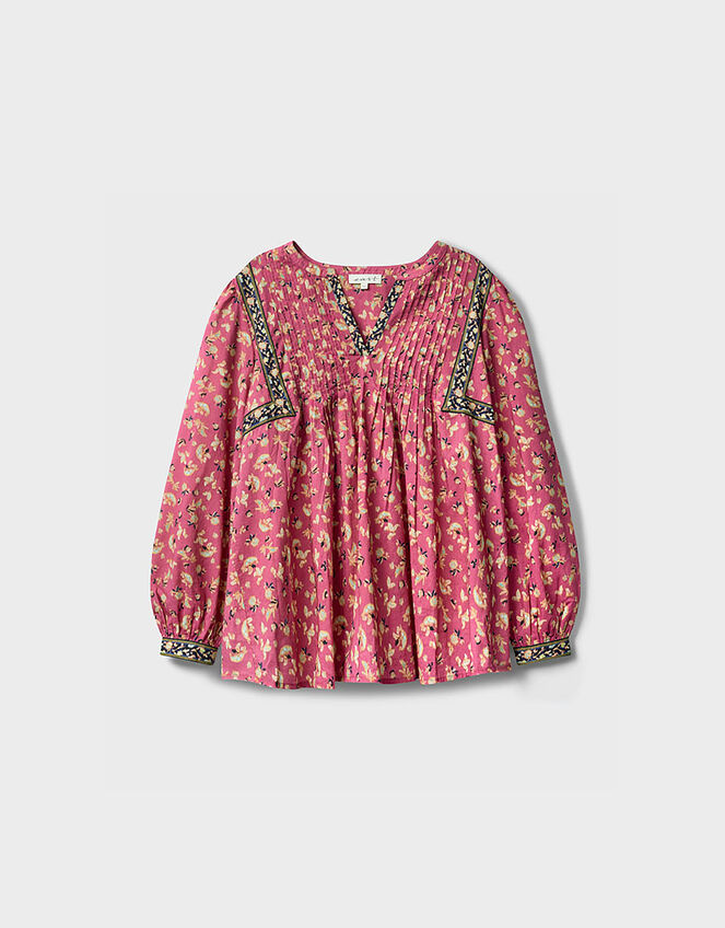 East Darney Floral Print Cotton Top, Red (BERRY), large
