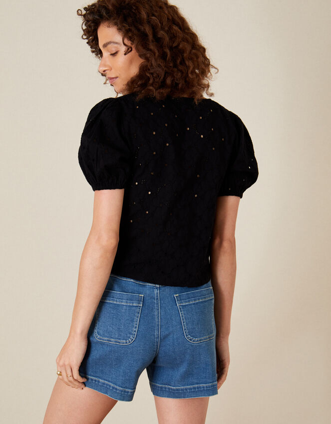 Tie Front Broderie Top, Black (BLACK), large