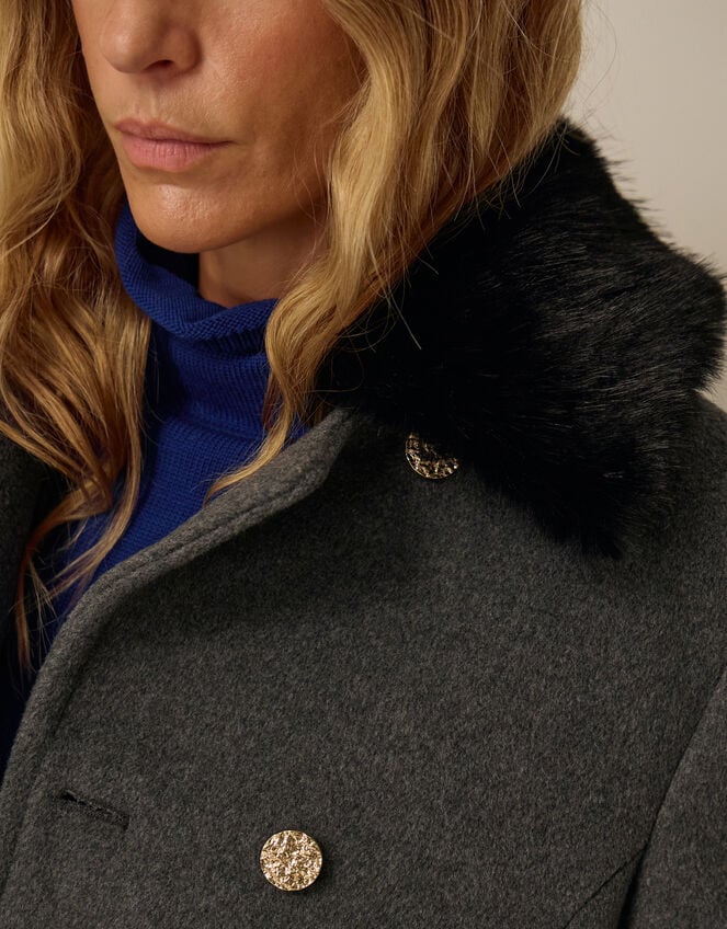 Faye Wool Blend Double Breasted Coat, Grey (GREY), large