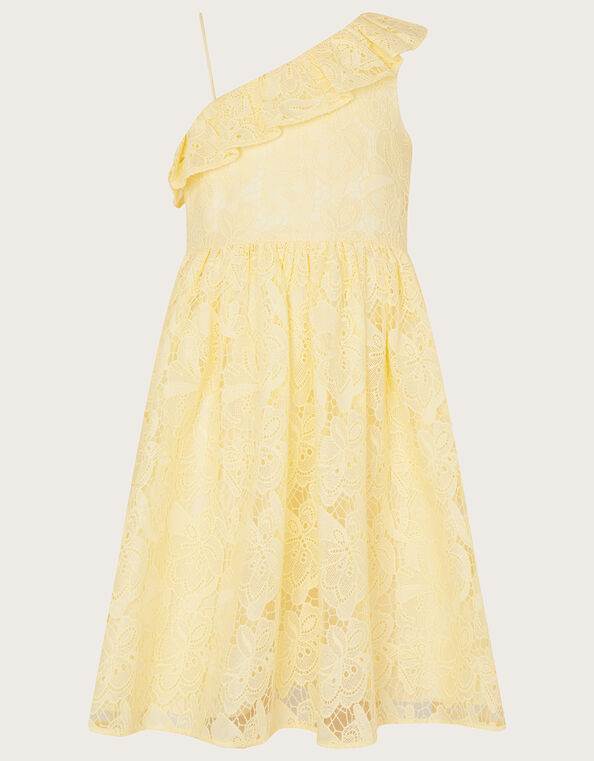 Lace One Shoulder Dress , Yellow (LEMON), large