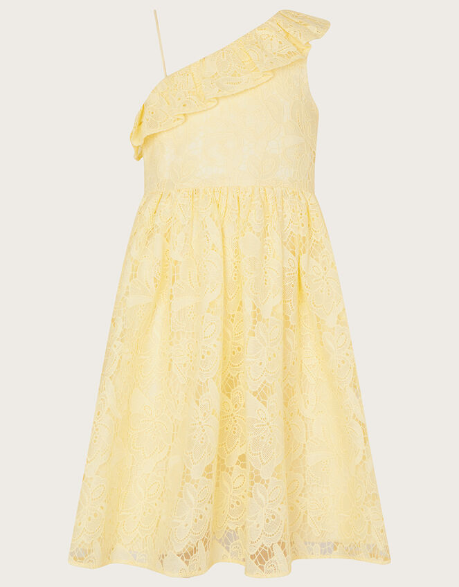 Lace One Shoulder Dress , Yellow (LEMON), large