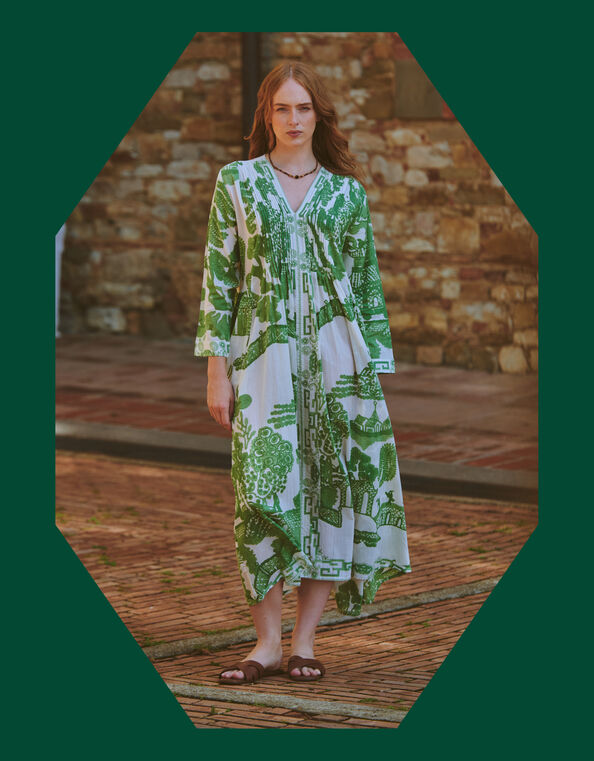 One Hundred Stars Giant Willow Print Maxi Dress, Green (GREEN), large