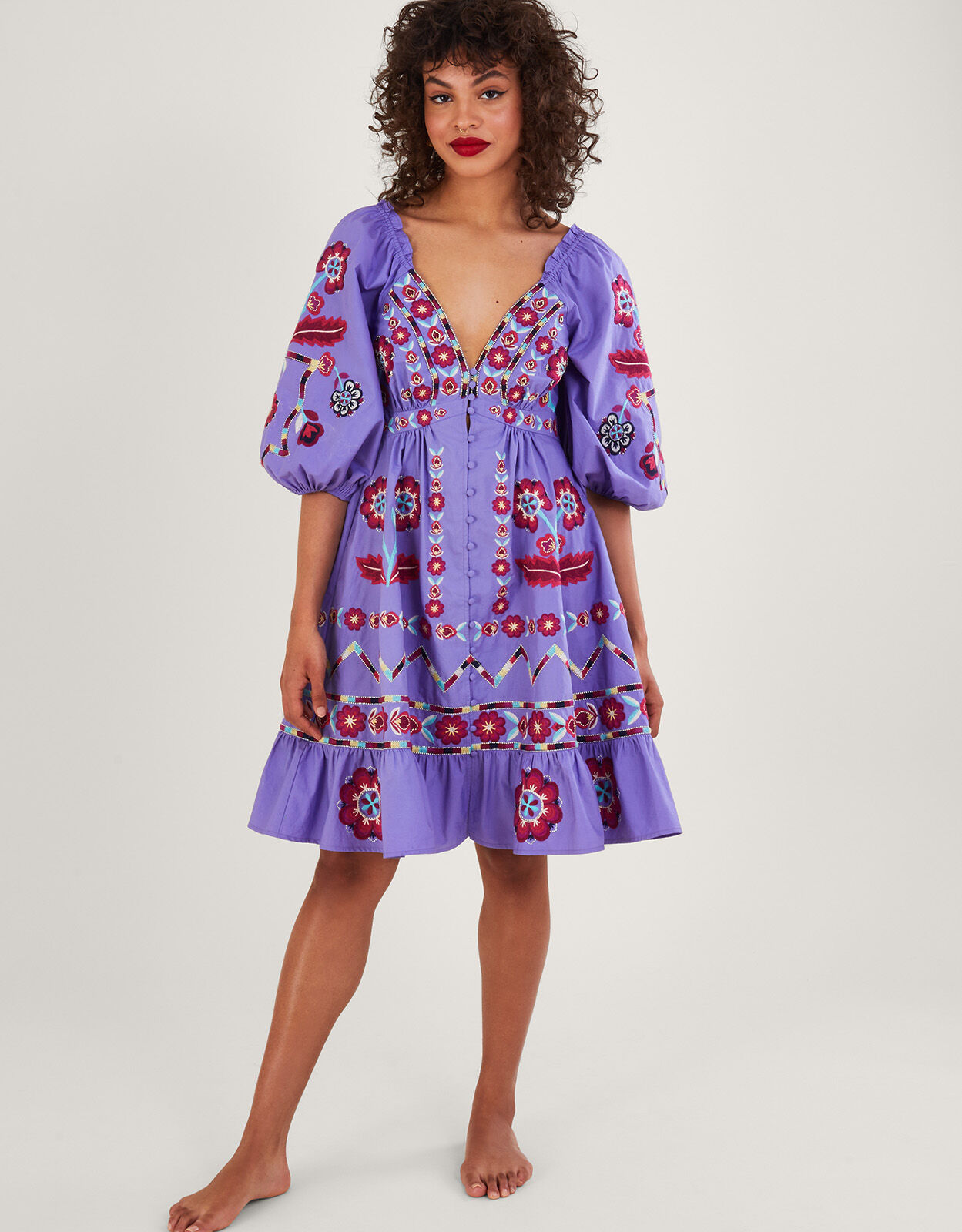 Serena Embroidered Knee Length Dress Purple