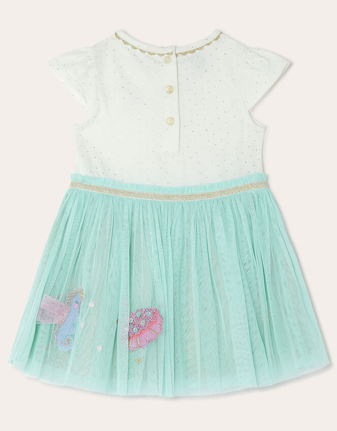 Baby Sea Scene Disco Dress in Sustainable Cotton, Blue (AQUA), large