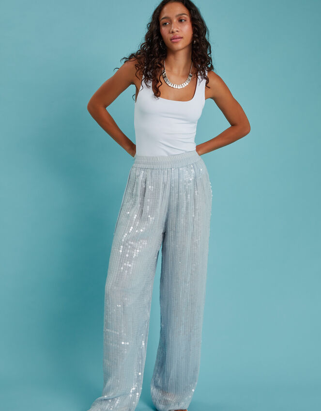 Sundress Janis Sequin Wide Leg Trousers, Blue (LIGHT BLUE), large