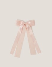 Ribbon Long Bow Hair Clip, Nude (NUDE), large