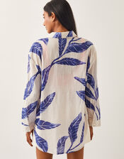 Dinah Palm Print Cotton Shirt, Blue (BLUE), large