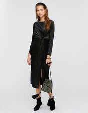 Robyn Foil Print Velvet Midi Dress, Black (BLACK), large