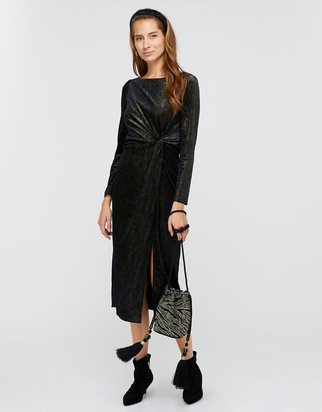 Robyn Foil Print Velvet Midi Dress, Black (BLACK), large