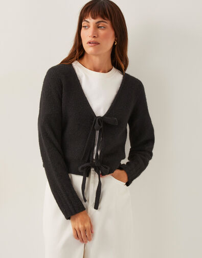Tina Tie Front Cardigan, Black (BLACK), large