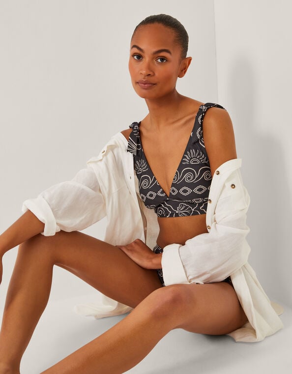 Macie Shell Print Bikini Top, Black (BLACK), large