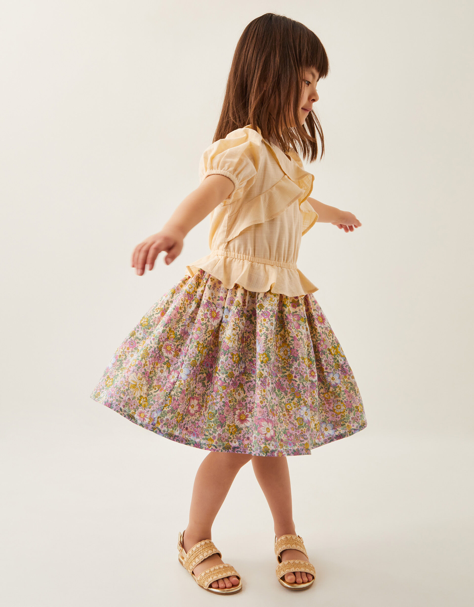 Frilly Floral Cotton Dress Yellow