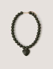 Heart Resin Beaded Necklace, Green (GREEN), large