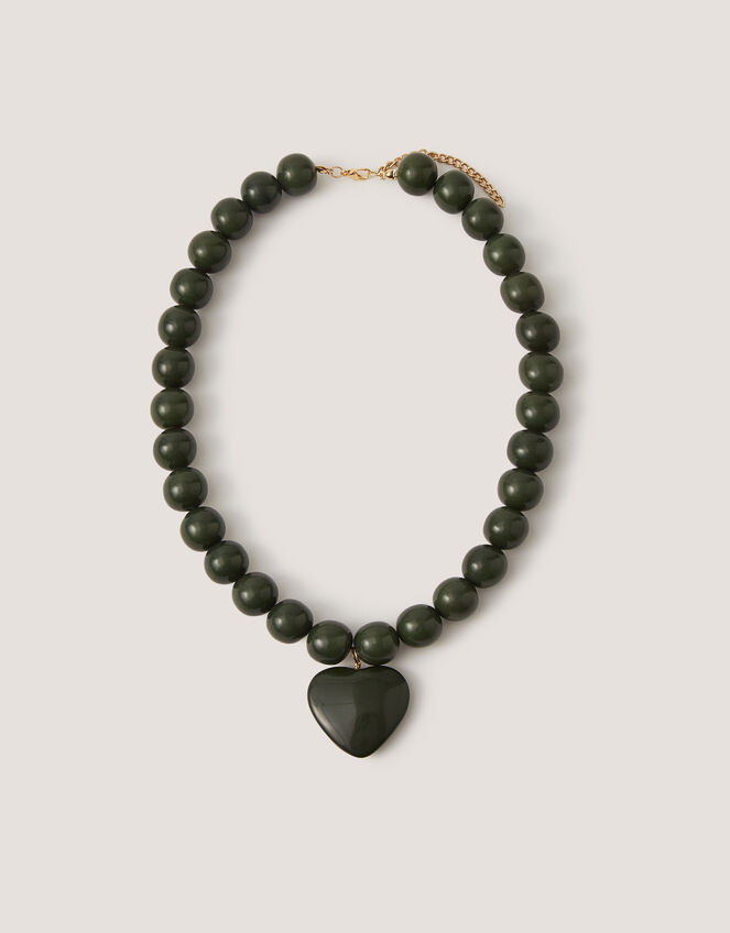 Heart Resin Beaded Necklace, Green (GREEN), large