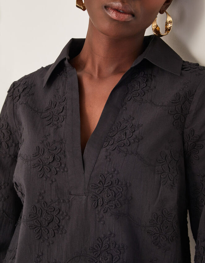 Harika Embroidered Mini Shirt Dress, Black (BLACK), large