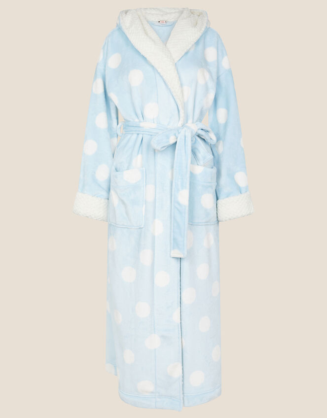 Spot Print Dressing Gown with Hood, Blue (BLUE), large
