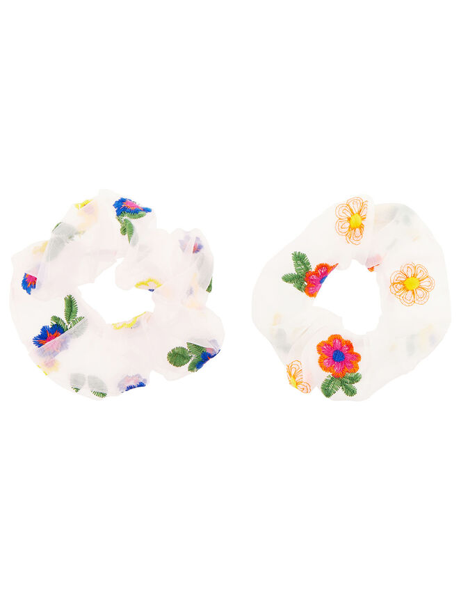 Floral Embroidered Organza Scrunchies, , large