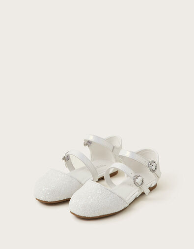 Glittery Two Strap Ballet Flats, Ivory (IVORY), large