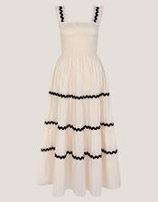 Tabitha Sleeveless Smocked Midi Dress, Ivory (IVORY), large