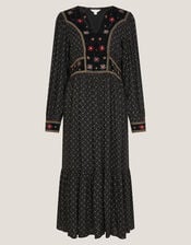 Zoie Embroidered Print Midi Dress, Black (BLACK), large