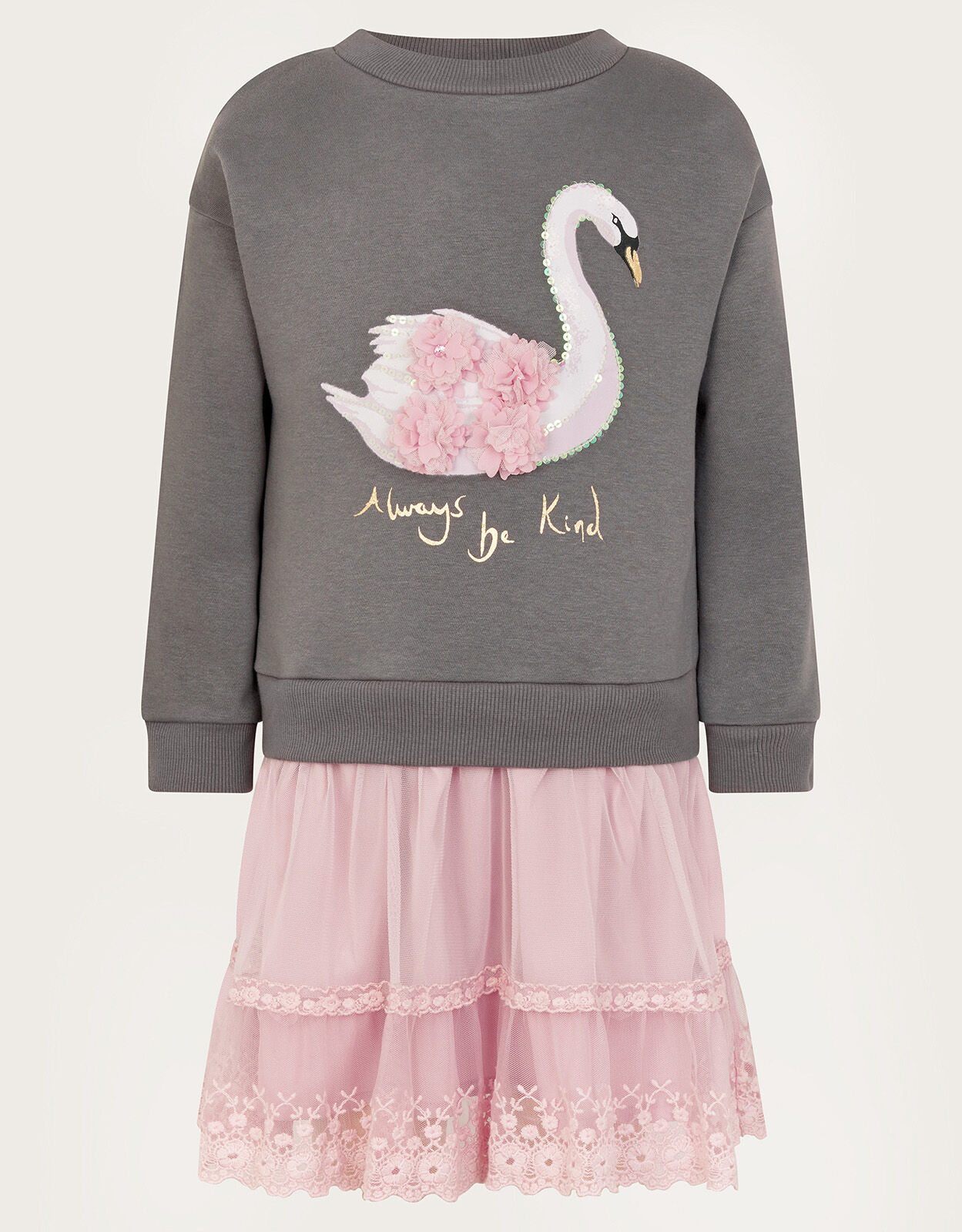 2-in-1 Swan Jumper Dress Grey