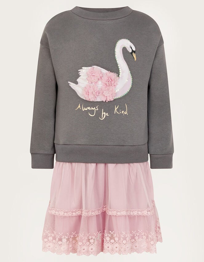 2-in-1 Swan Jumper Dress, Grey (GREY), large
