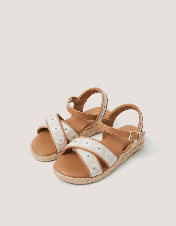 Floral Espadrille Wedge Sandals, Natural (NATURAL), large