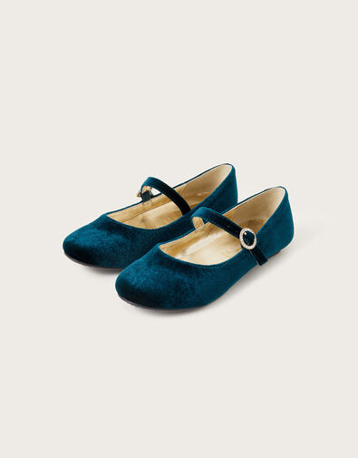 Diamante Velvet Ballerina Flats, Green (GREEN), large