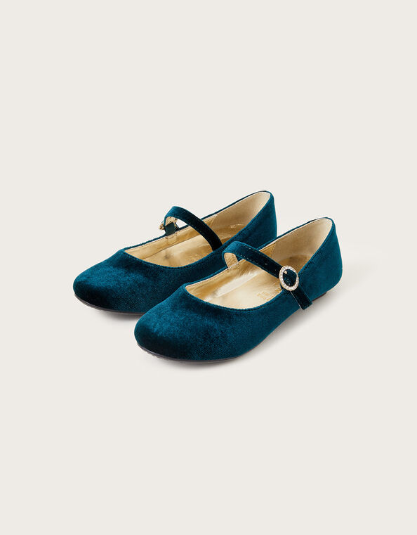 Diamante Velvet Ballerina Flats, Green (GREEN), large