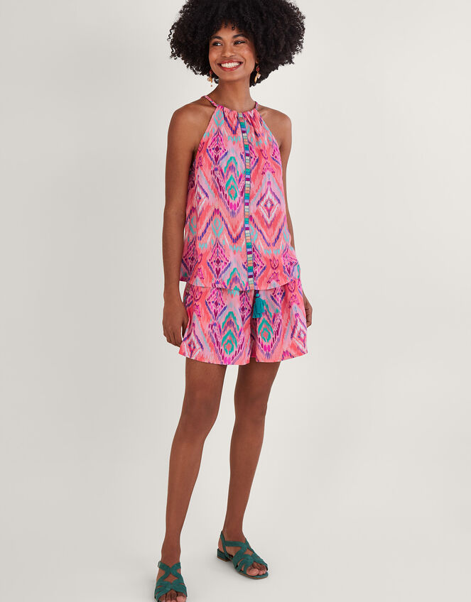 Ikat Print Tape Halter Cami Top in LENZING™ ECOVERO™, Orange (CORAL), large