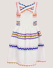 Ric Rac Trim Cotton Dress , White (WHITE), large